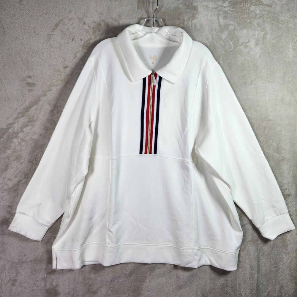 Belle Kim Gravel Pullover Womens 3X Cream Striped Athleisure Preppy QVC A714996